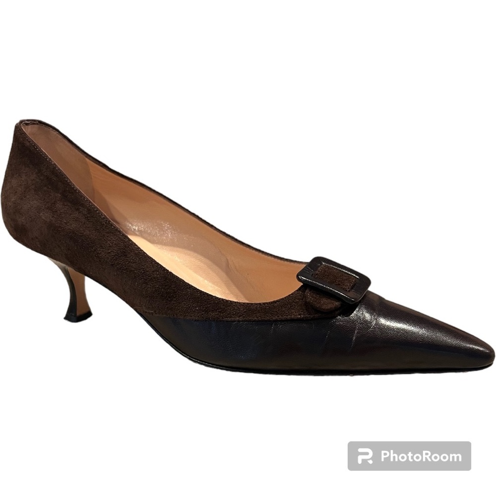 Monolo Blahnik extreme pointed toe pumps chocolate brown suede leather EUR 40 9